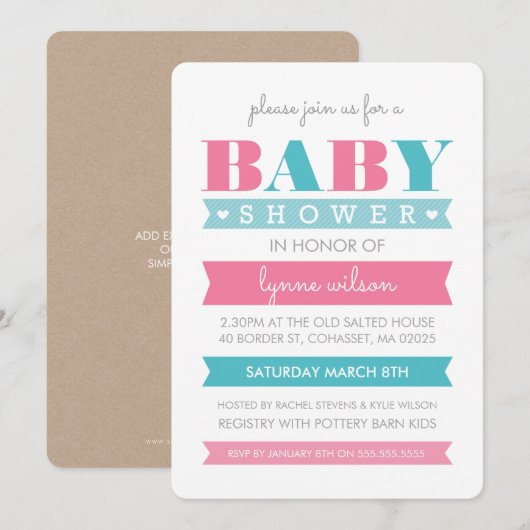 BABY SHOWER INVITE Modernes Geschlecht offenbart r Einladung (Vorne/Hinten)