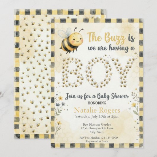 Baby Shower Junge Bee Bug Boy Einladung (Vorne/Hinten)