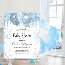 Baby Shower Junge Blau Glitzer Ballons Einladung