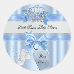 Baby Shower Junge Blau Kleiner Prinz Krone 3a Runder Aufkleber
