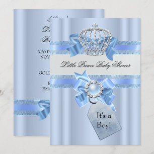 Baby Shower Junge Blau Kleiner Prinz Krone NEU Einladung