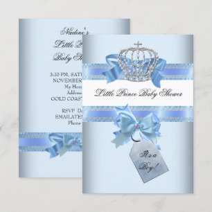 Baby Shower Junge Blau Little Prince Krone bow sml Einladung