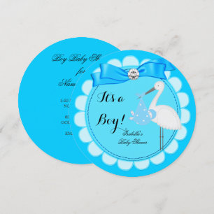 Baby Shower Junge Blau Süßer blauer Junge Storch Einladung