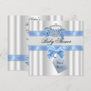 Baby Shower Junge Blau Weiß Prinz Krone Einladung