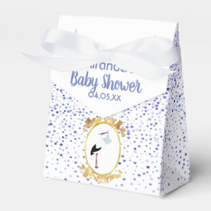Baby Shower Junge Blau Weißstorch Monogramm Geschenkschachtel