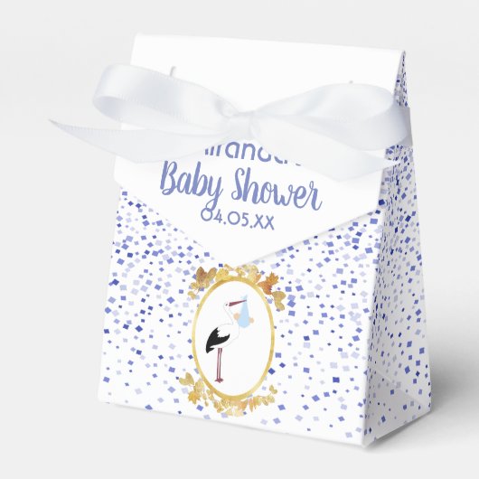 Baby Shower Junge Blau Weißstorch Monogramm Geschenkschachtel (Vorderseite)
