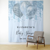 Baby Shower Junge blauer Glitzer Ballons Silber Wandteppich (Beispiel)