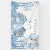 Baby Shower Junge blauer Glitzer Elefant Silber Banner (Vertikal)