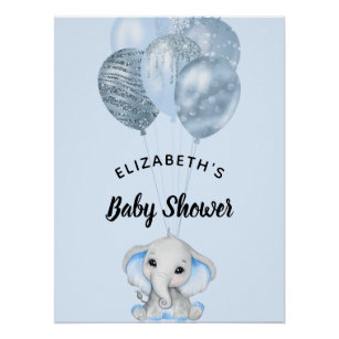 Baby Shower Junge Elefantenblasen Poster