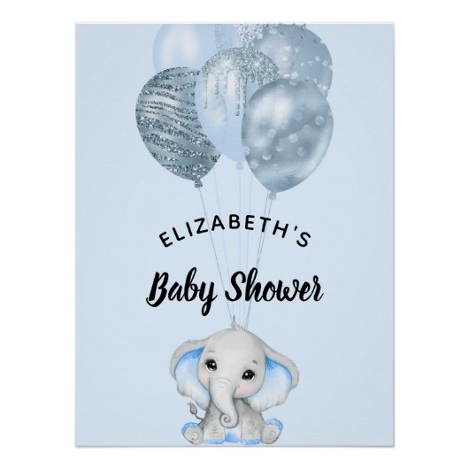 Baby Shower Junge Elefantenblasen Poster (Vorderseite)