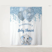 Baby Shower Junge hellblauer Glitzer Elefant Silbe Wandteppich (Vorderseite)