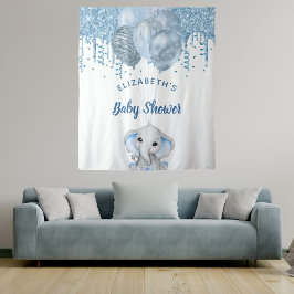 Baby Shower Junge hellblauer Glitzer Elefant Silbe Wandteppich