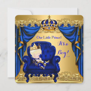 Baby Shower Junge Kleiner Prinz Königlich Blau Gol Einladung