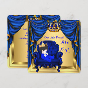 Baby Shower Junge Kleiner Prinz Königlich Blau Gol Einladung