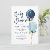 Baby Shower Junge Marine blauen Ballons Einladung (Stehend Vorderseite)