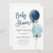 Baby Shower Junge Marine blauen Ballons Einladung (Vorne/Hinten)