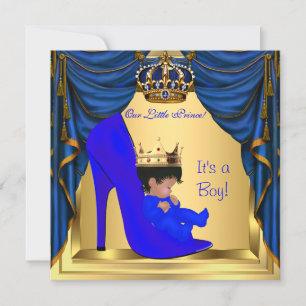 Baby Shower Junge Prinz Royal Blau Schuh Gold Einladung