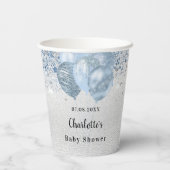 Baby Shower Junge Silberblauer Glitzer Ballons Nam Pappbecher (Rückseite)