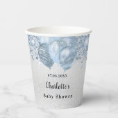 Baby Shower Junge Silberblauer Glitzer Ballons Nam Pappbecher (Vorderseite)