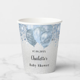 Baby Shower Junge Silberblauer Glitzer Ballons Nam Pappbecher