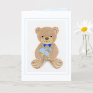 Baby Shower Junge Teddybär gefaltete Grußkarte Karte