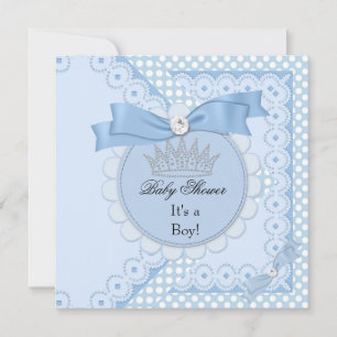 Baby Shower Junge Weiß Blau Prinz Krone Einladung