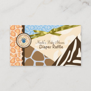 Baby Shower Jungen Blau Safari Druck Windel-Raffle Begleitkarte