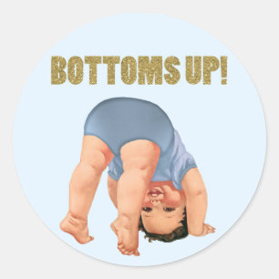 Baby Shower Jungen 'Bottoms Up' Runder Aufkleber