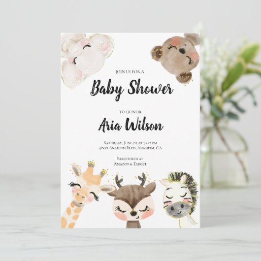 Baby Shower Jungle Safari Tiere Einladung, BA10 Ankündigung (Stehend Vorderseite)