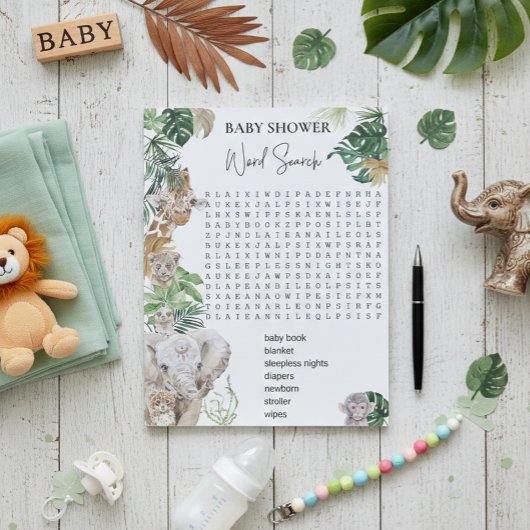 Baby Shower Jungle Safari Tiere - Suche Notizblock
