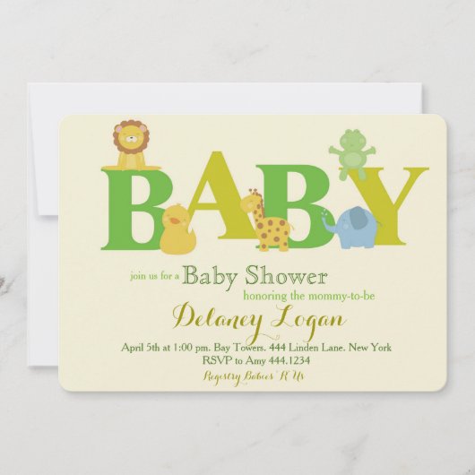 Baby Shower Jungle Tiere Einladungen (Vorderseite)