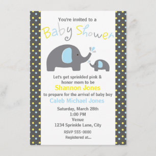 Baby-Shower-Karte mit 2 Elefanten und blauen Tupfe Einladung