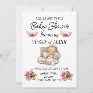 Baby-Shower Kind mit Lamm-Magnet Einladung