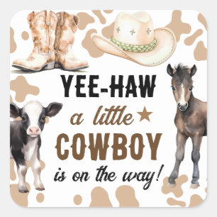 Baby Shower Kleiner Cowboy Rodeo Quadratischer Aufkleber
