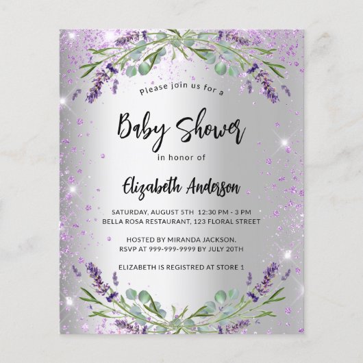 Baby Shower Lavendel Silber Einladung Flyer (Vorne)