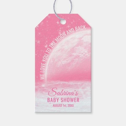 BABY SHOWER Liebe Sie zum Mond & Back Pink Girl Geschenkanhänger (Vorderseite)