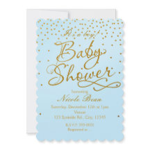 BABY SHOWER Light Blue & Gold Confetti Einladung