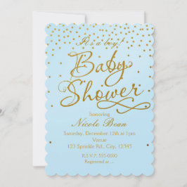 BABY SHOWER Light Blue & Gold Confetti Einladung