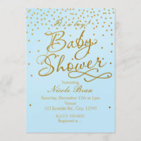 BABY SHOWER Light Blue & Gold Confetti Einladung