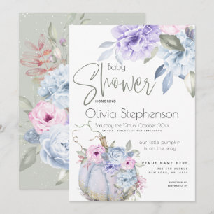 Baby Shower Lila Blau Kürbis Pfingstrose Floral Ei Einladung