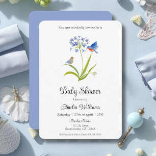 Baby Shower Lilie mit Blaue-Vogel-Mutter und Baby Einladung