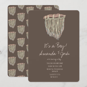 Baby Shower Macramé Hängedeko Rustikale Boho-Optik Einladung