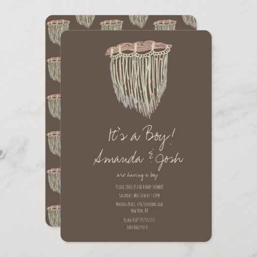 Baby Shower Macrame Hanging Rustic Boho Einladung (Vorne/Hinten)