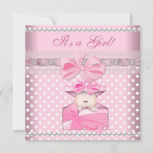 Baby Shower Mädchen Baby Rosa Geschenk Fleck Perle Einladung