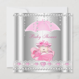Baby Shower Mädchen Baby Rosa Regenschirm Perle Si Einladung