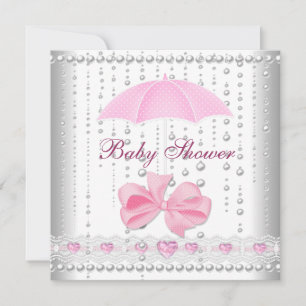 Baby Shower Mädchen Baby Rosa Regenschirm Perlenwe Einladung