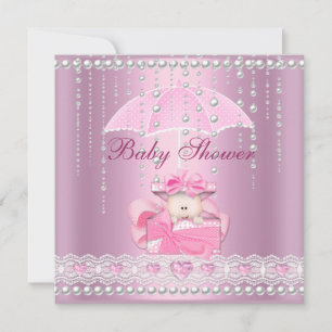 Baby Shower Mädchen Baby Rosa Regenschirm Perlenwe Einladung