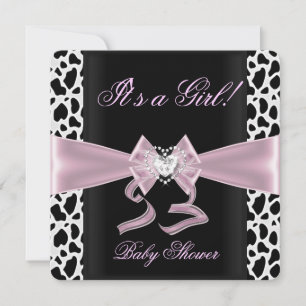 Baby Shower Mädchen Baby Rosa Schwarz Weiß Kuh Dru Einladung