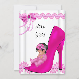 Baby Shower Mädchen Hot Pink Babyschuh Spitze 2 Einladung