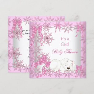 Baby Shower Mädchen Hübsche Rosa Schneeflocken Wel Einladung